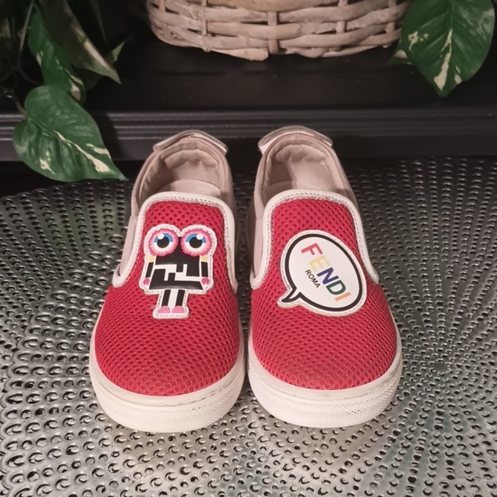 Fendi Kids Red Mesh Slip-On Sneakers